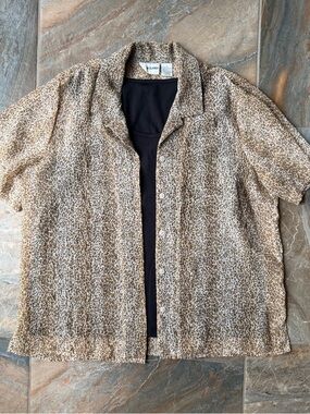 Alfred Dunner Leopard Print 2-Piece Top Size 14 Sheer Button Up Blouse Tank
